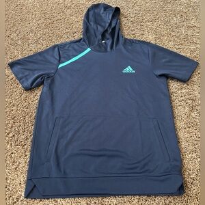 Adidas Sport Shooter Hoodie Short Sleeve Athletic Shirt Men’s M Pockets Navy EUC